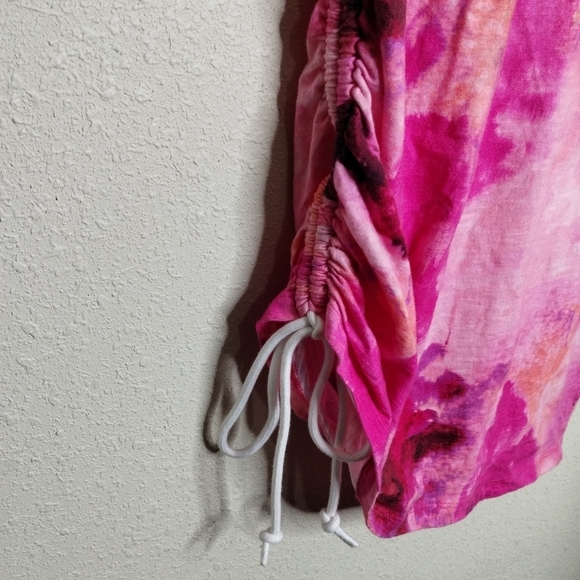 Pam & Gela Side Ruched Mini Dress in Pink Floral Shadow Size Medium - Picture 3 of 8